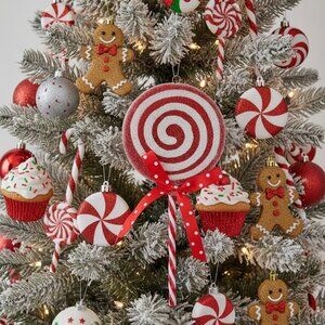 Red & White Ice Spiral Lollipop Ornament Holiday Candy Decor Christmas Gift